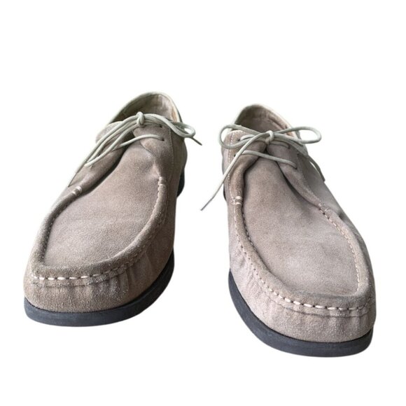 WRIGHT WALKER Vibram Men’s Beige/Tan Suede Lace Up Shoes Size 12A Moc Toe EUC - Picture 1 of 9